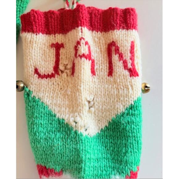 VTG Knit Christmas Stocking Santa Faces "Ricky" & "Jan" Holiday Decor - Picture 2 of 5